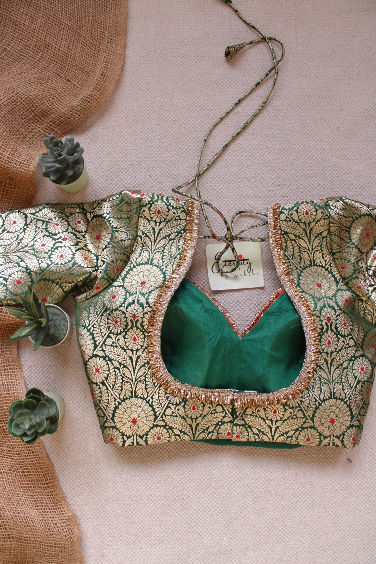 Green Noor Navratri Banarasi Brocade Blouse | Padded, Back Hook - Eternity by Sakshi