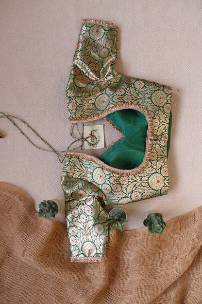 Green Noor Navratri Banarasi Brocade Blouse | Padded, Back Hook - Eternity by Sakshi