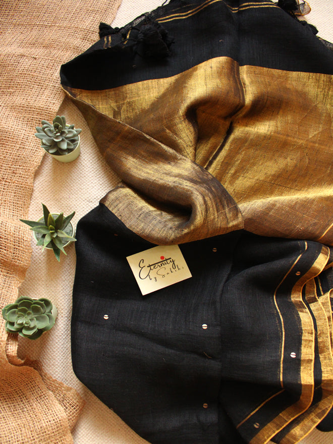 Black Raina Linen Saree