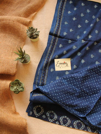 Indigo Glory Handblockprinted Cotton Saree