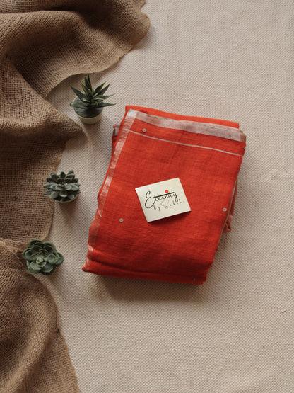 Rust Orange Raina Linen Saree