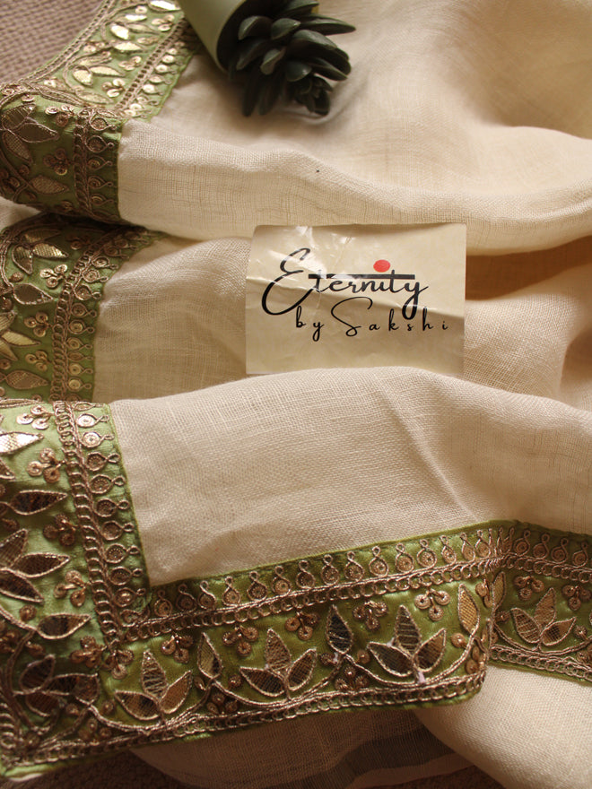 Pearl Lime Linen Saree