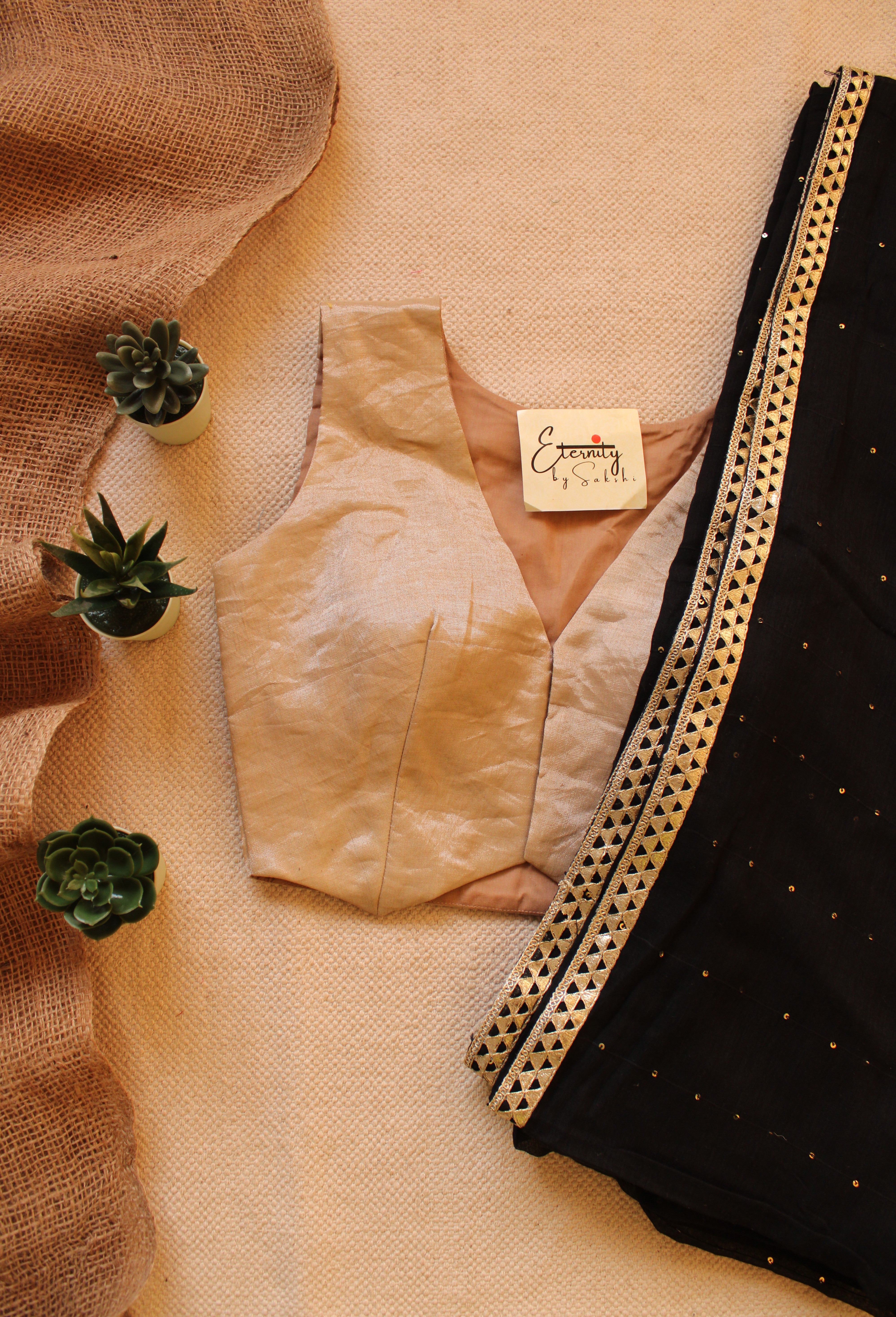 Cocktail Saree + Zari Waistcoat Blouse Combo