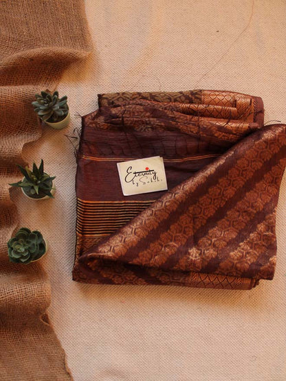 Brown Silk Linen Saree