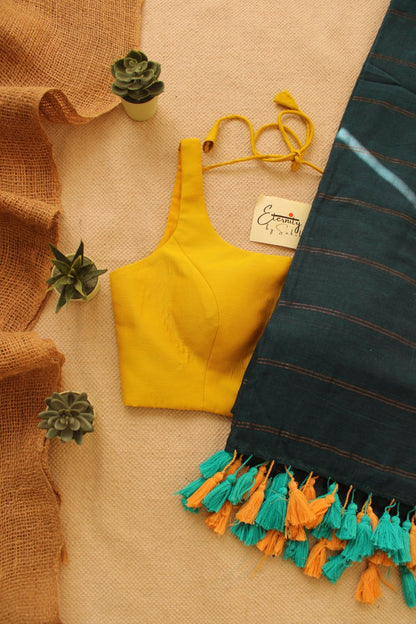Peacock Green Parallel Universe Saree + Yellow Noorie Blouse Combo - Eternity by Sakshi