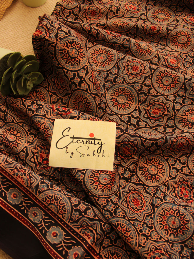 Rust Red Modal Ajrakh Saree