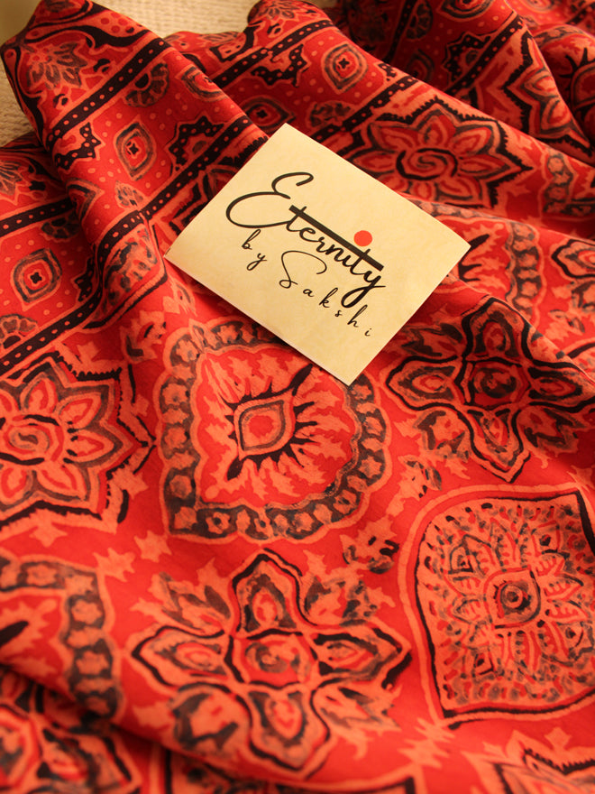 Rust Red Modal Ajrakh Saree