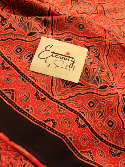 Rust Red Modal Ajrakh Saree