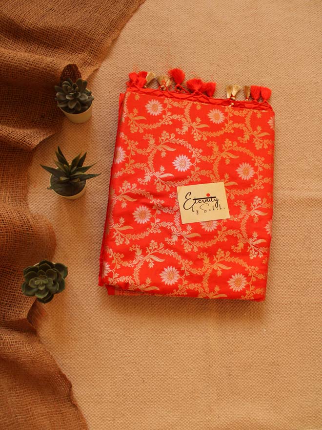 Orange Handwoven Silk Banarasi Saree - Eternity by Sakshi