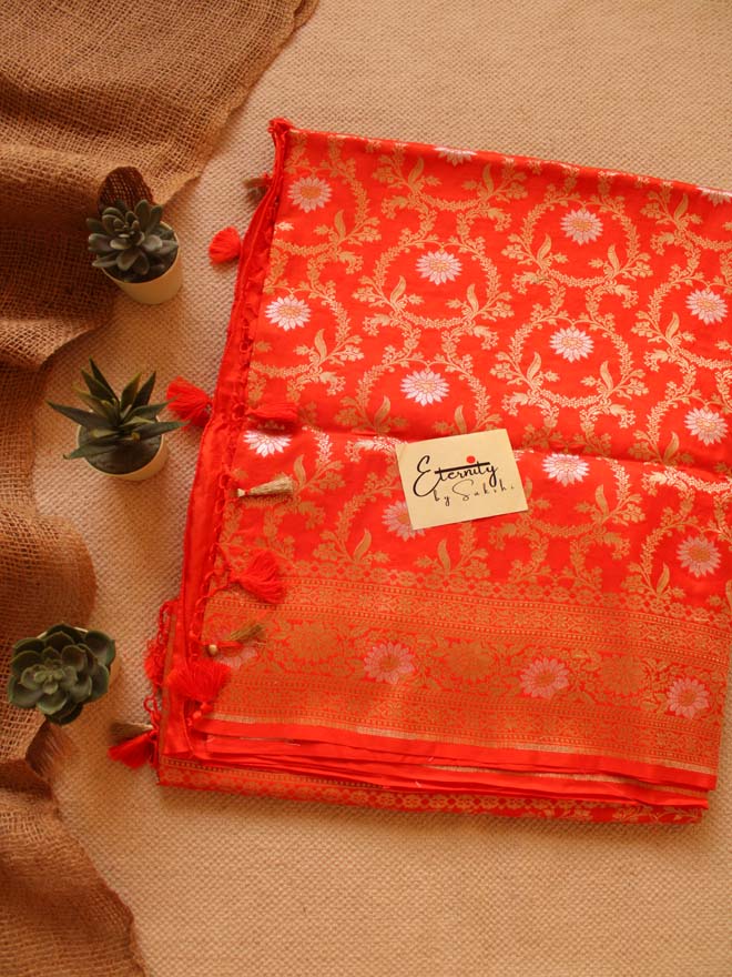 Orange Handwoven Silk Banarasi Saree - Eternity by Sakshi