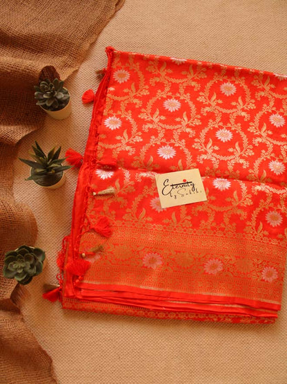Orange Handwoven Silk Banarasi Saree - Eternity by Sakshi