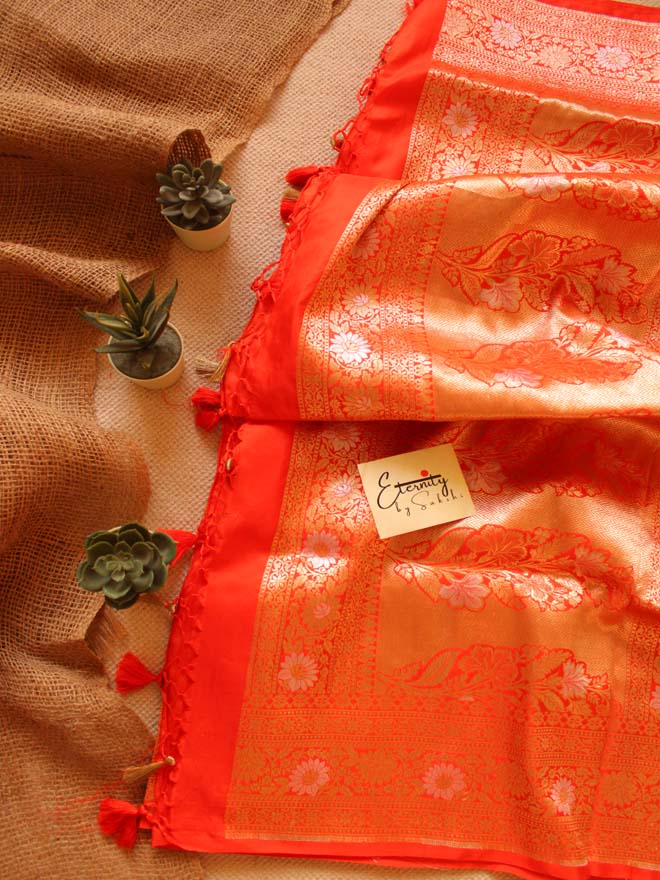 Orange Handwoven Silk Banarasi Saree - Eternity by Sakshi