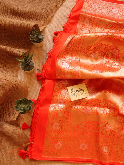 Orange Handwoven Silk Banarasi Saree - Eternity by Sakshi