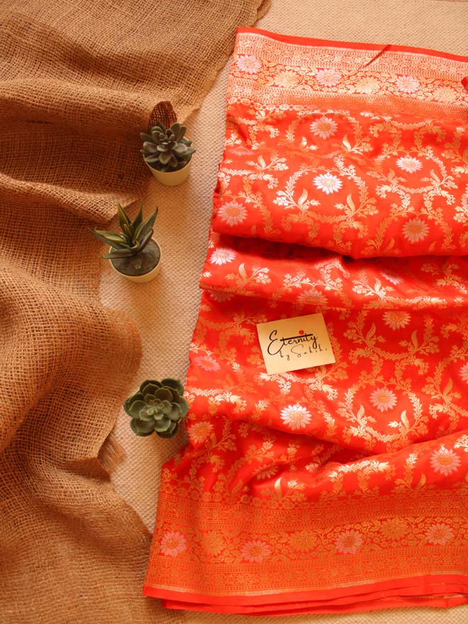 Orange Handwoven Silk Banarasi Saree - Eternity by Sakshi