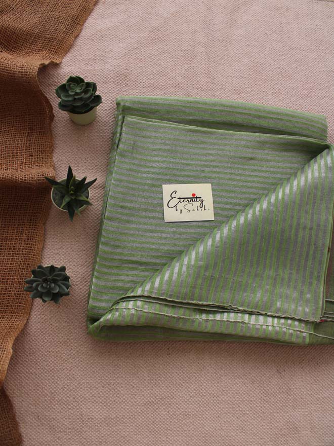 Green Half and Half Linen Saree