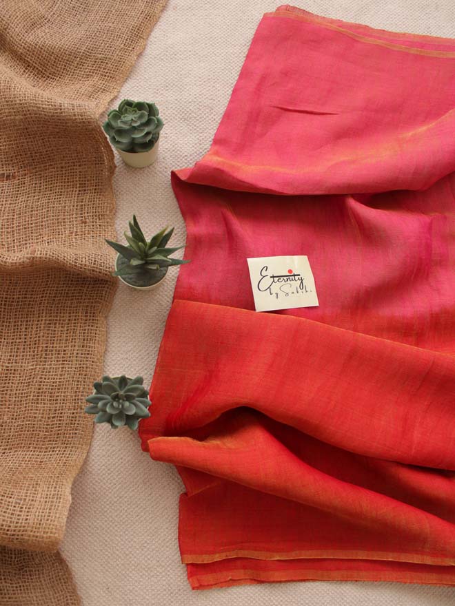 Rose Molten Linen Saree