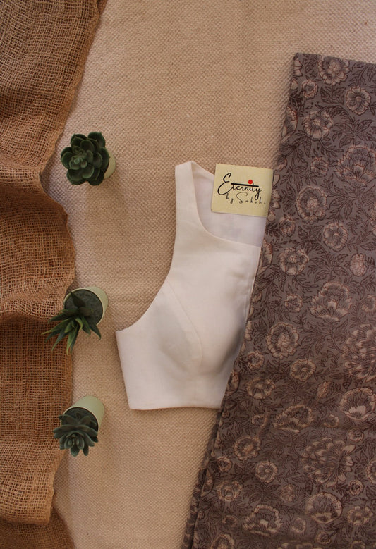 Kashish Glory Handblockprinted Cotton Saree + Gulmohar White Blouse Combo - Eternity by Sakshi