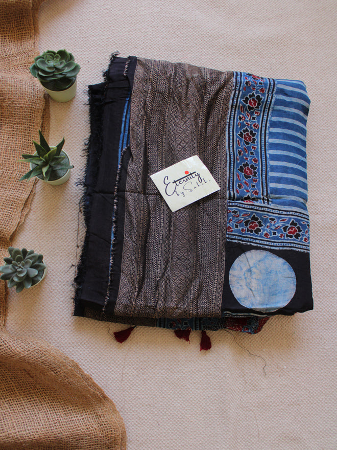 Indigo Dola Ajrakh Saree