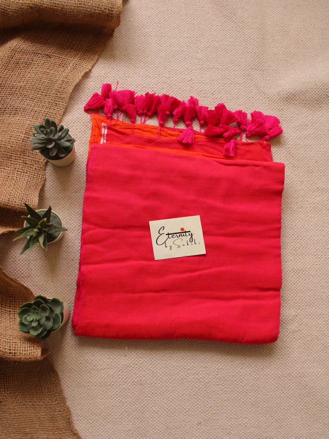 ORANGE AND RED BREEZY SAREE