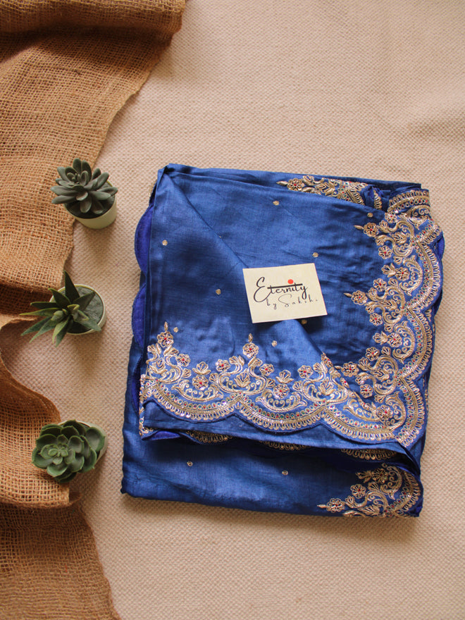 Blue Tussar Handwork Saree