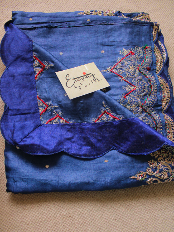 Blue Tussar Handwork Saree