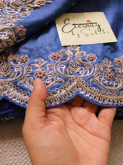 Blue Tussar Handwork Saree