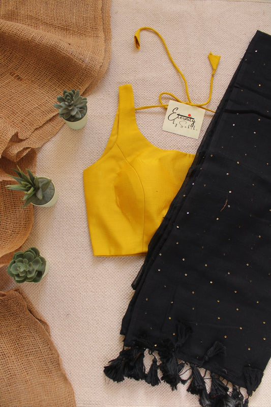 Black Tara Saree + Yellow Noorie Blouse Combo - Eternity by Sakshi