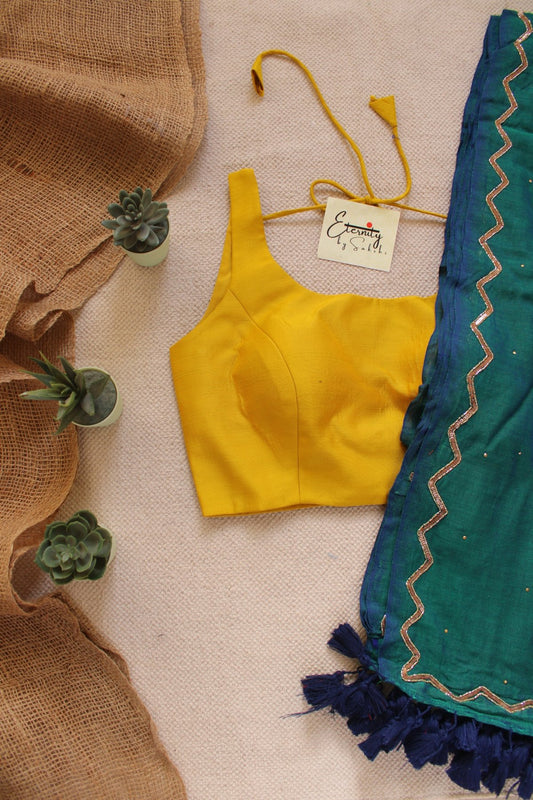 Peacock Pearl Saree + Yellow Noorie Blouse Combo - Eternity by Sakshi