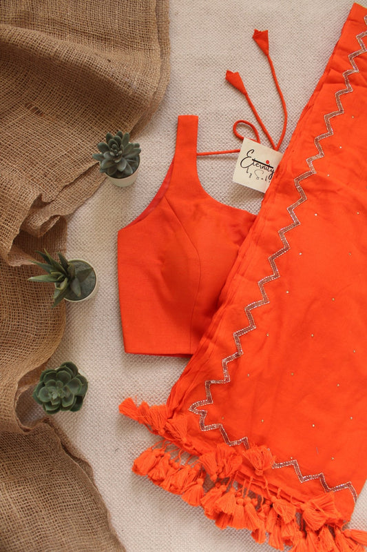 Saffron Noor Saree + Orange Noori Blouse Combo - Eternity by Sakshi