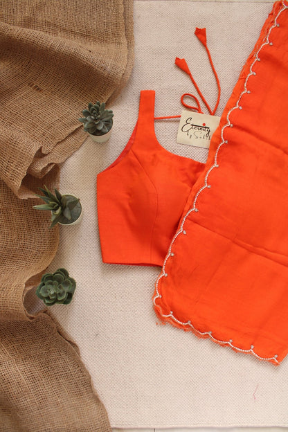 Orange Pearl Saree + Orange Noorie Blouse Combo - Eternity by Sakshi