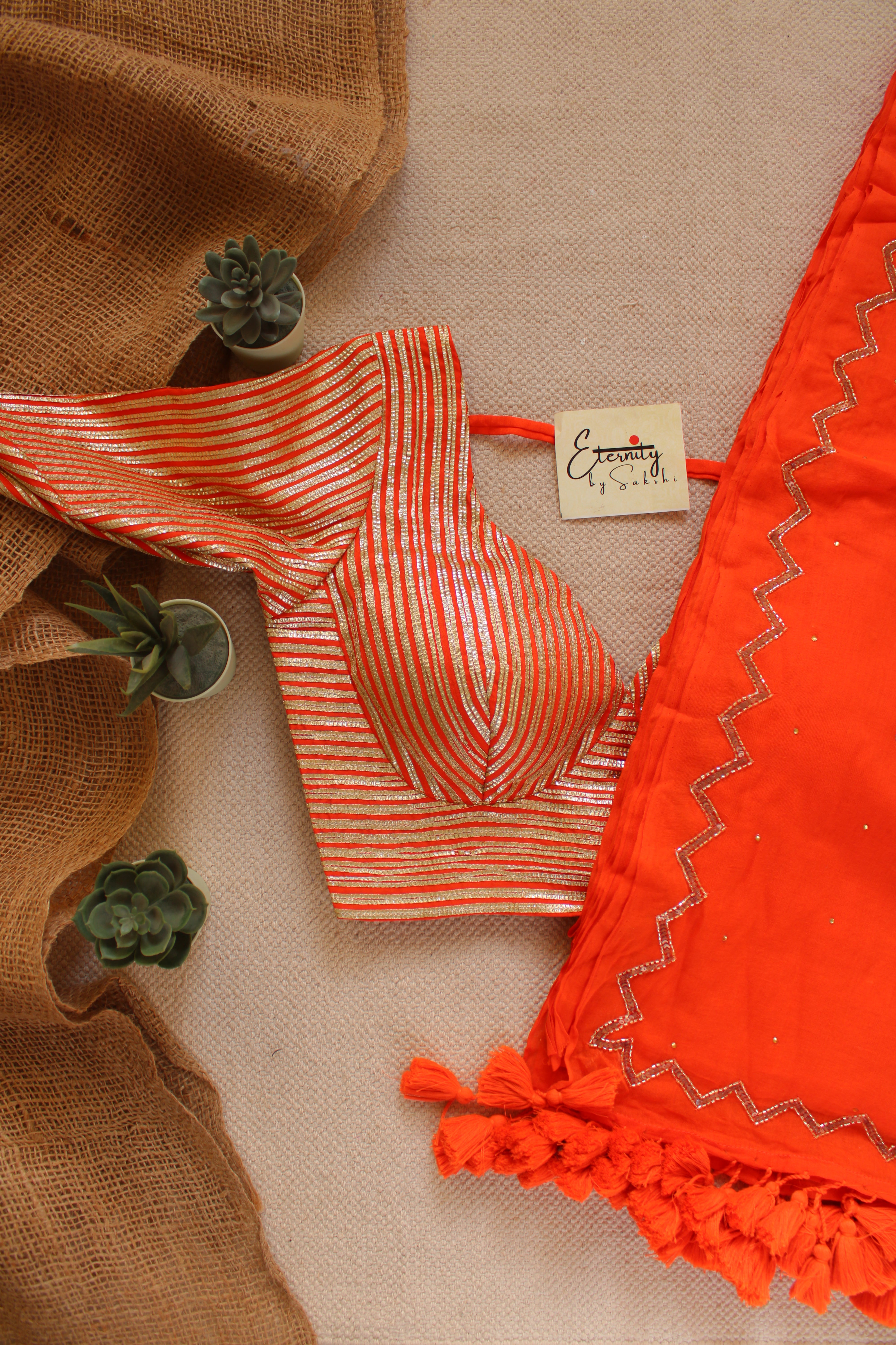 Saffron Noor Saree + Orange Chakori Blouse Combo
