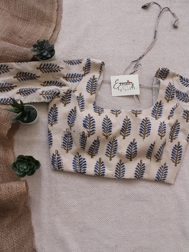 Cream Green Motif Blouse