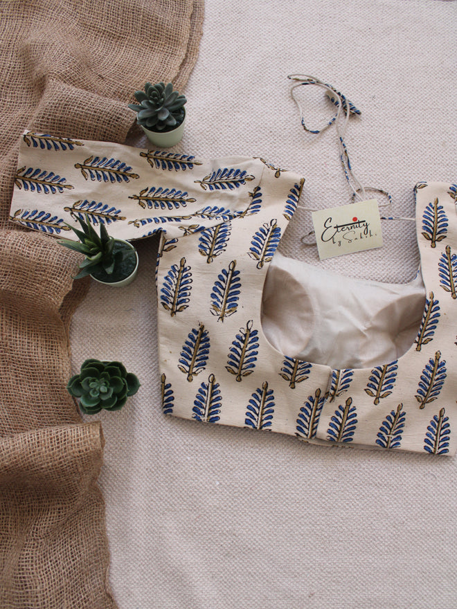 Cream Green Motif Blouse