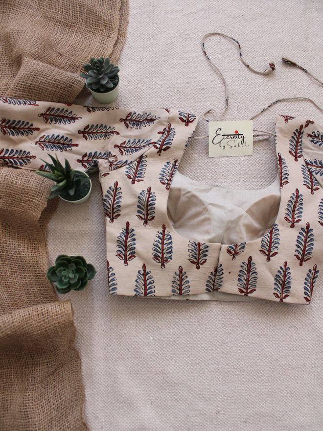 Cream Maroon Motif Blouse