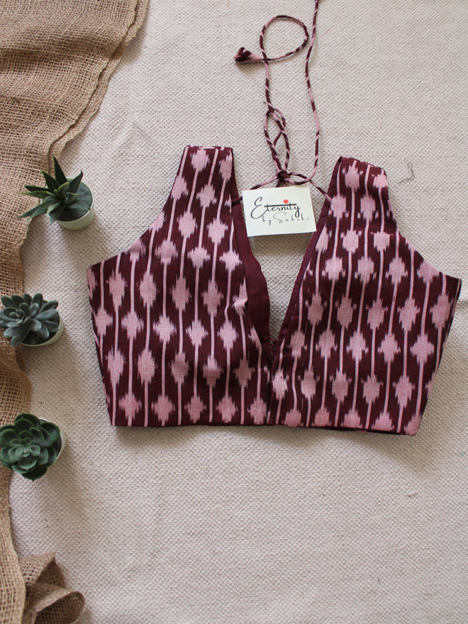 Maroon Peach Ikkat blouse