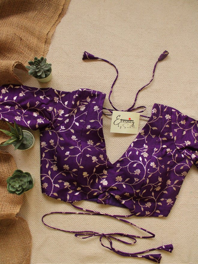 Purple + Yellow (Brocade) (Combo Blouse) - Eternity by Sakshi