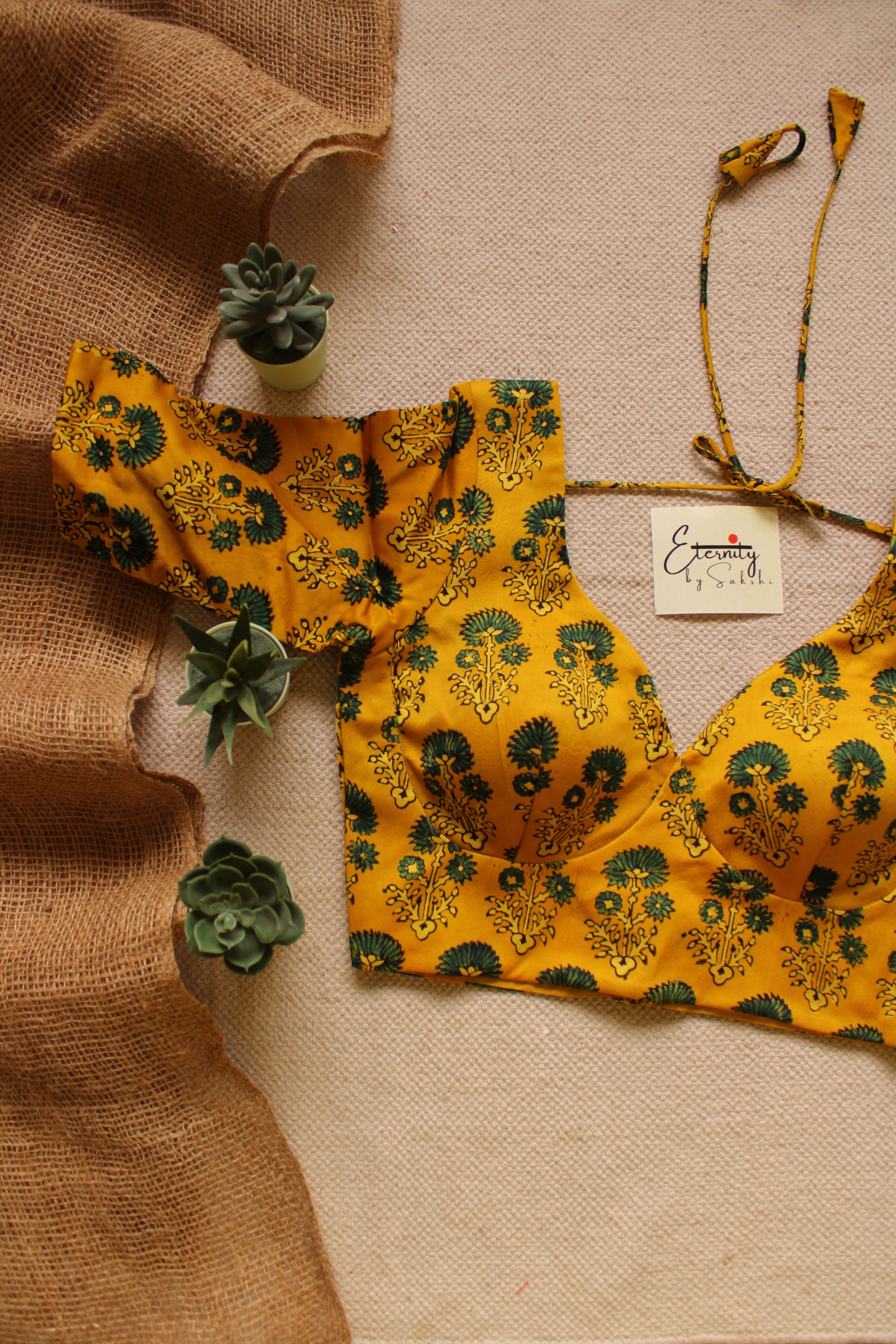 Yellow Ajrakh Silk Blouse