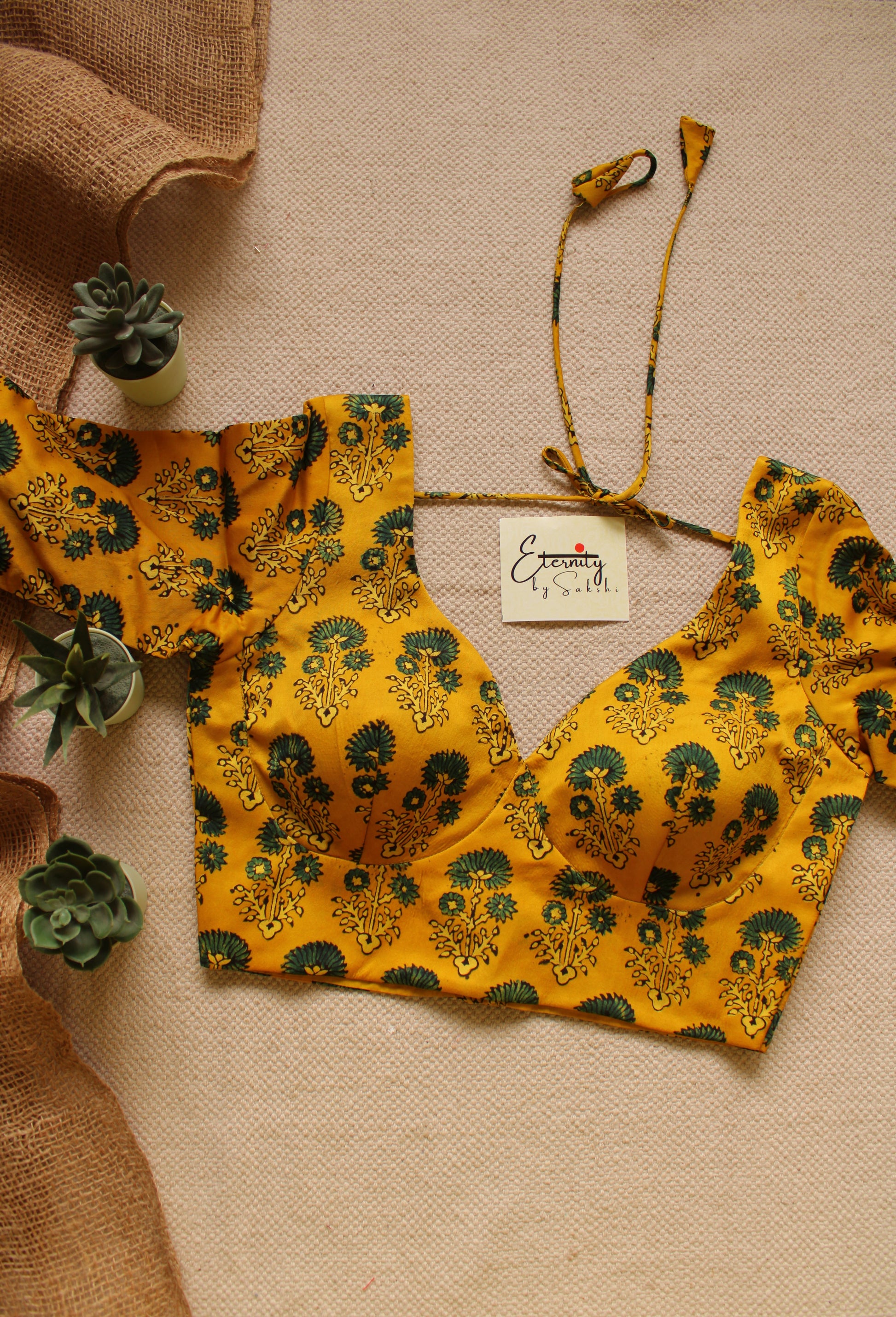 Yellow Ajrakh Silk Blouse