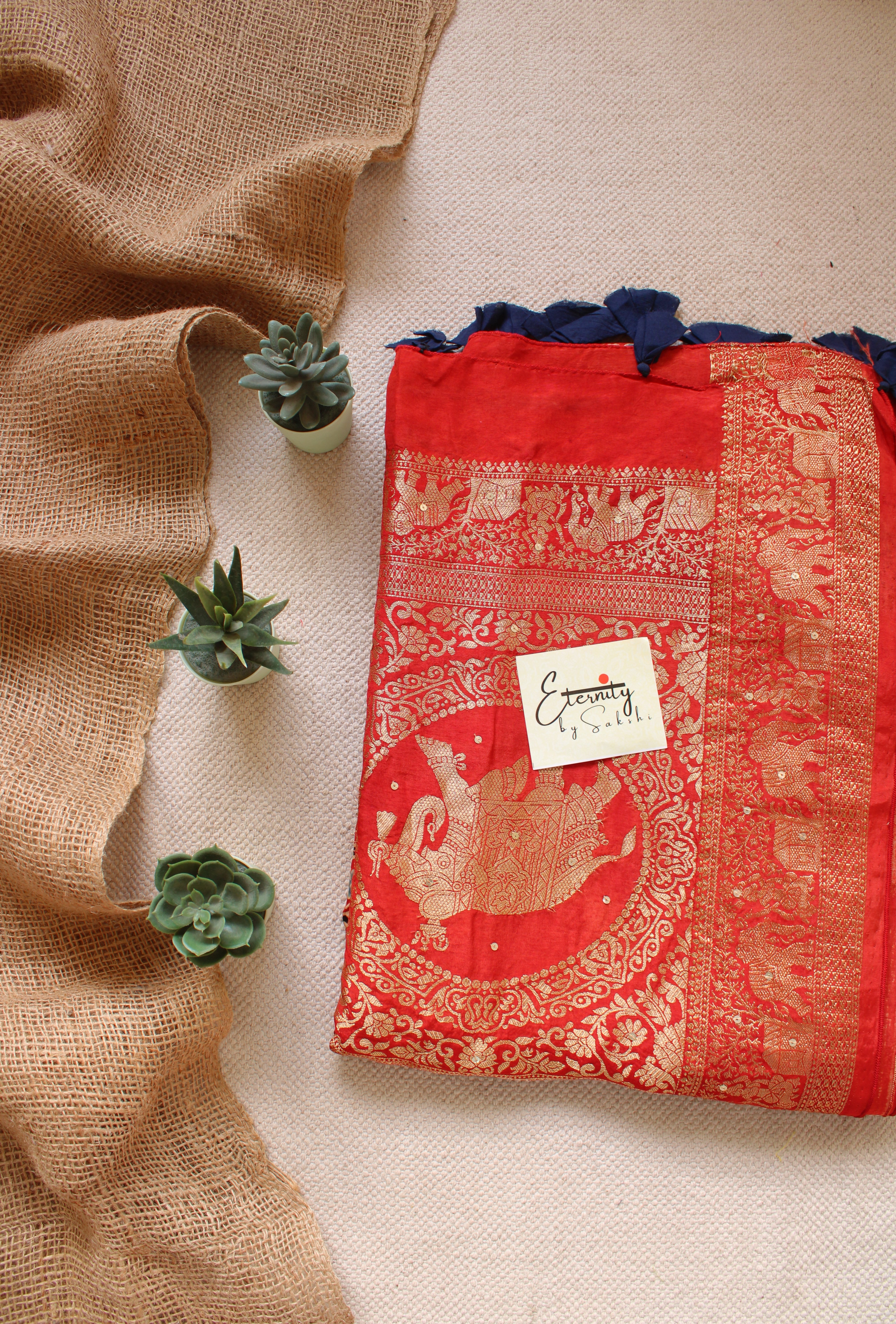 Exclsuive Rust Dola Silk Saree