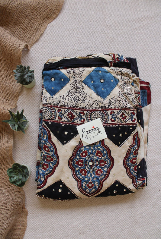 Azure Ajrakh Modal Silk Saree - Eternity by Sakshi