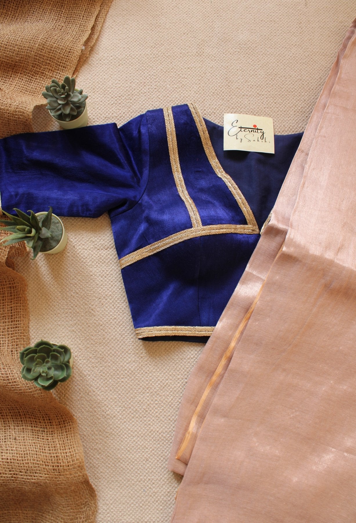 Kashmira Tissue Saree + Royal Blue Blouse Combo - Eternity by Sakshi