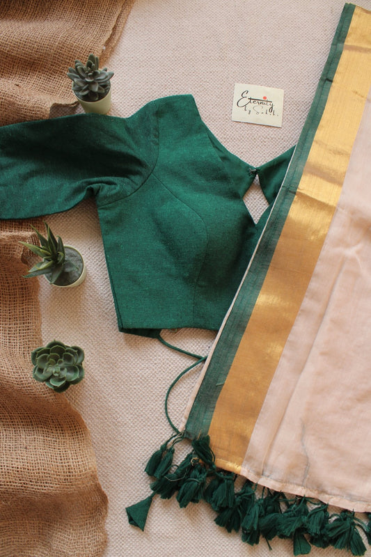 Tulsi Saree + Green Leafy Blouse Combo - Eternity by Sakshi