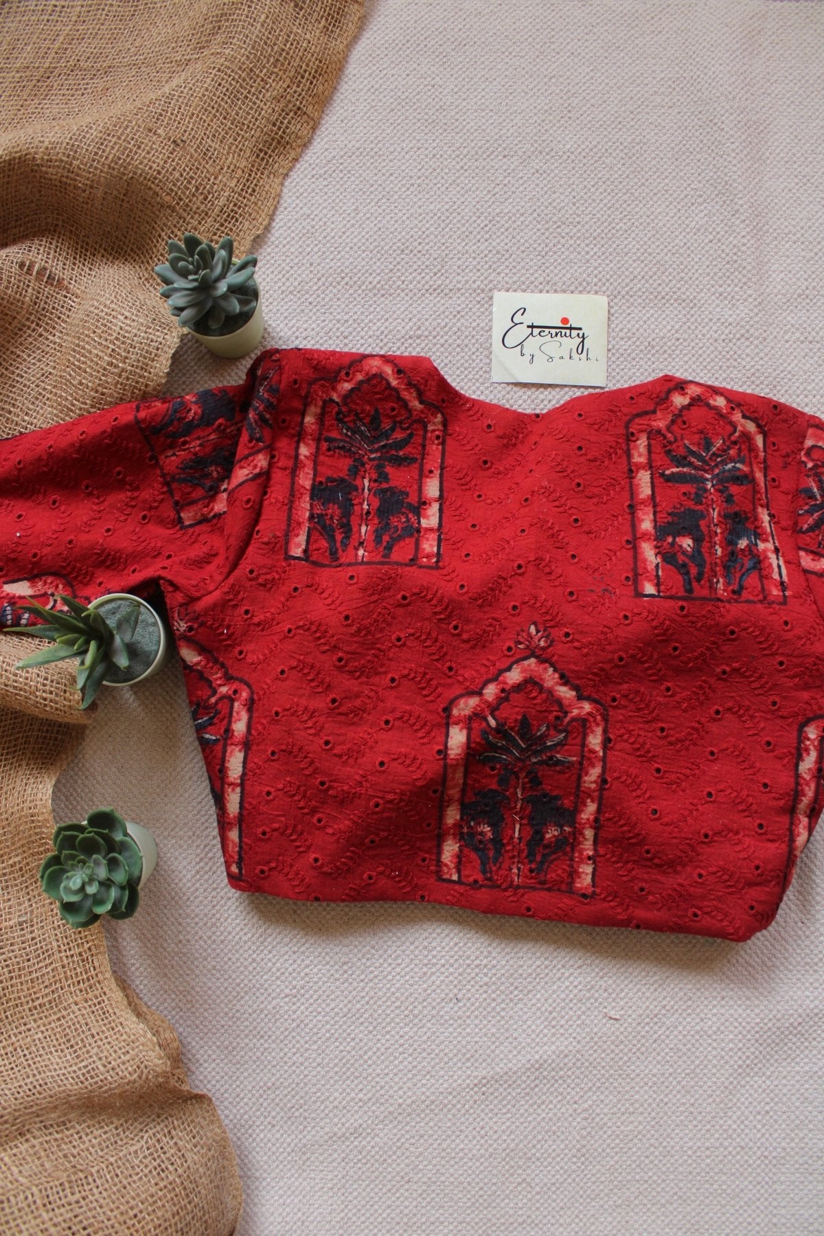 Ajrakh Hakoba – Red Aura Blouse - Eternity by Sakshi