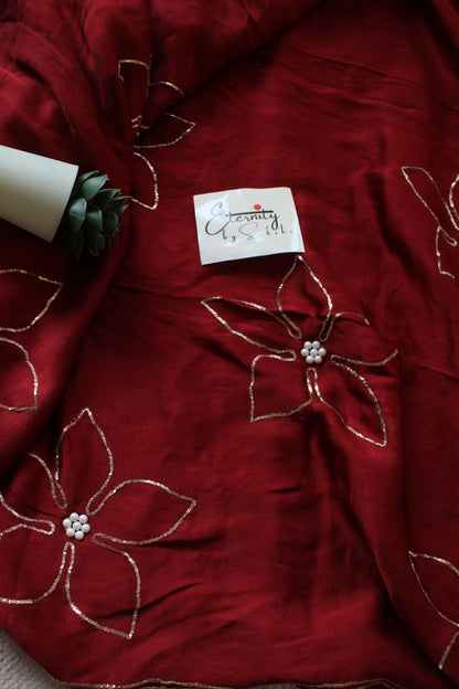 Maroon Phool Saree