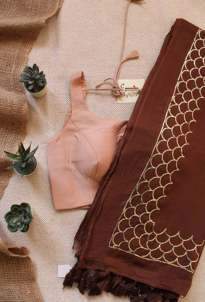 Brown Roshni Saree + Beige Noorie Blouse Combo - Eternity by Sakshi