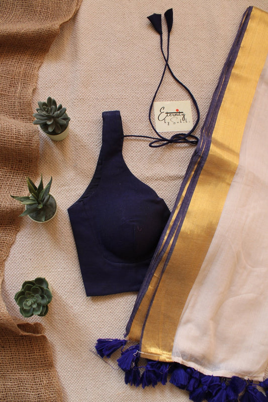 Blue Tulsi Saree + Blue Madhubala Blouse Combo - Eternity by Sakshi