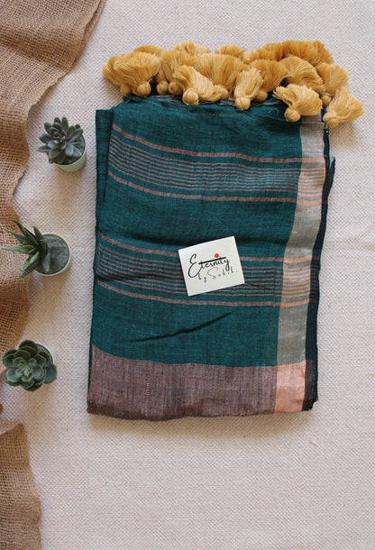 Peacock Parijat Linen Saree