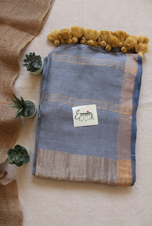 Grey Parijat Linen Saree