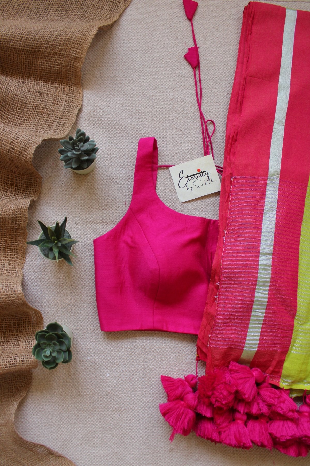 Neon Rang Saree + Pink Glam Blouse Combo - Eternity by Sakshi