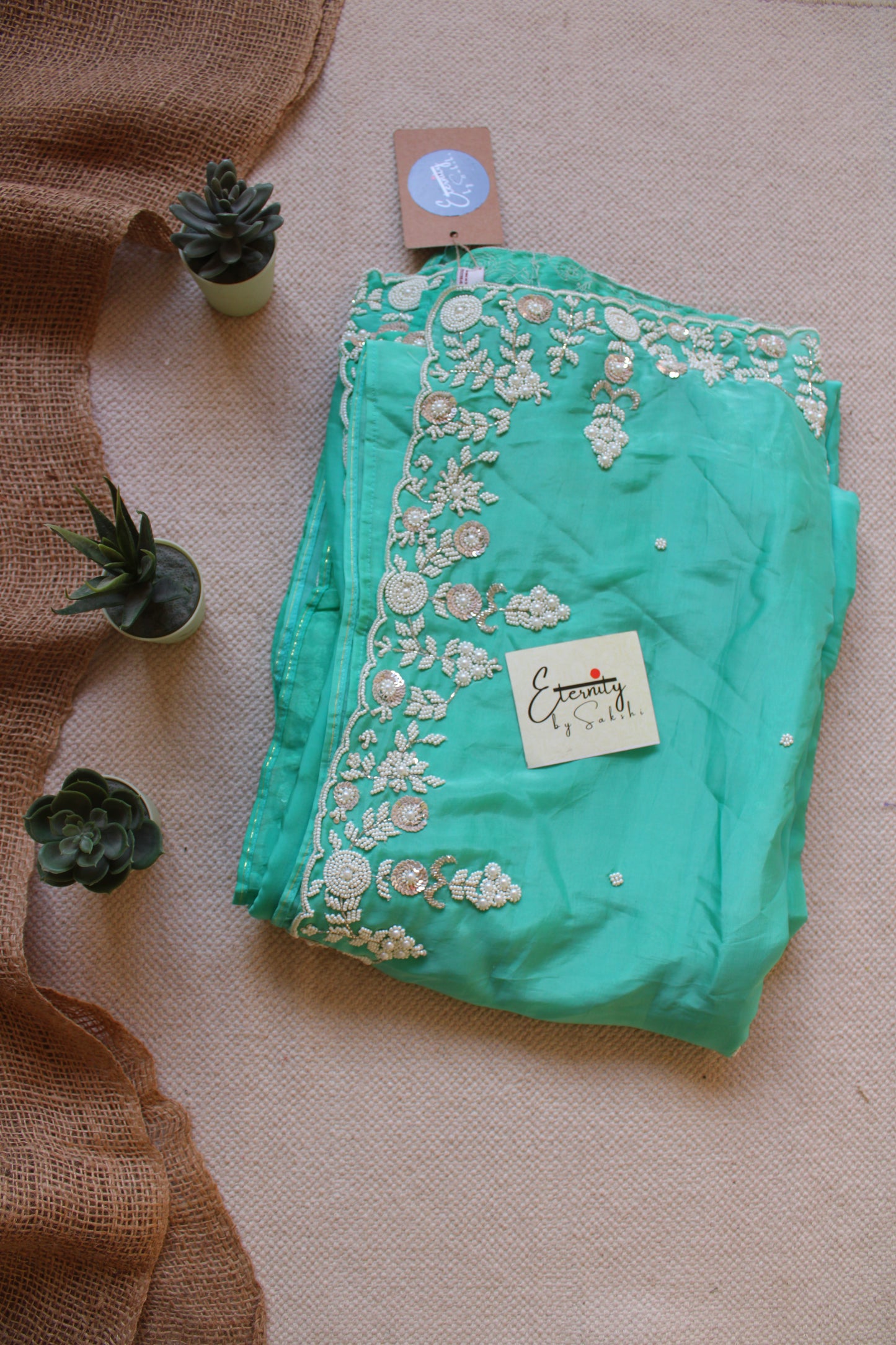 Teal Handwork Saree